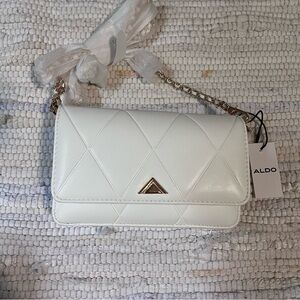 Aldo Gold and White Crossbody Bag with Pyramid Detail